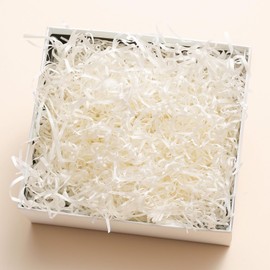200g Crinkle Cut Paper Shred Filler for Gift Wrapping & Basket Filling, Shredded Paper for Gift Box, Crinkle Paper for Packaging (Milk White)