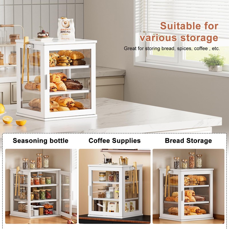 WOWLIVE Bread Box for Kitchen Countertop, Large 3 Layers Bread
