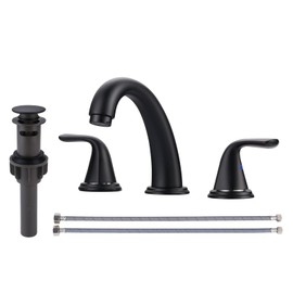 Widespread Bathroom Sink Faucet, ALEASHA Matte Black Bathroom Faucet with Pop Up Drain with Overflow, Bathroom Sink Faucet 3 Holes for Restroom Vanity Camper
