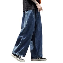 Nutriangee Men's Loose Wide Leg Jeans Straight Baggy Hip hop Streetwear Skateboard Oversized Denim Pants Blue 007 34