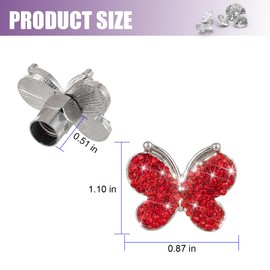 Sandfren 4PCS Bling Car Tire Valve Stem Caps, Butterfly Rhinestone Vehicle Wheel Air Cover, Diamond Dustproof Automotive Stem Decor Accessories, Universal for SUVs Trucks Motorcycles (Red)