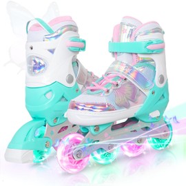 MammyGol Inline Skates for Girls Kids, 4 Size Adjustable Butterfly Roller Skates with Vibrant Colors Flashing Wheels, Skates Indoor Outdoor for Beginners Women Lady