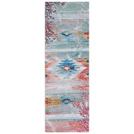 SAFAVIEH Barbados Collection Runner Rug - 2'8" x 10'5", Light Blue & Pink, Tropical Abstract Design, Non-Shedding & Easy Care, Indoor/Outdoor & Washable-Ideal for Patio, Backyard, Mudroom (BAR554M)
