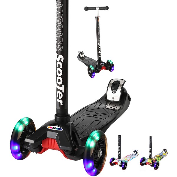 Kick Scooter for Kids, 3 Wheels Toddlers Scooter for 6 Years Old Boys Girls Learn to Steer, Kids Scooter 4 Adjustable Height, Extra-Wide Deck, Flashing Wheel Lights for Children Gifts