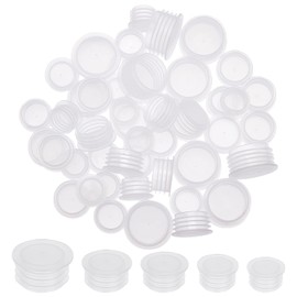 GORGECRAFT 5 Size 50PCS Salt and Pepper Shaker Stoppers Plastic Salt Shaker Plug Stopper 18.5/19.5/21.5/22.5/28mm Replacement Plug Bottle Caps Reusable Clear Round End Cap for Bottles Pipes