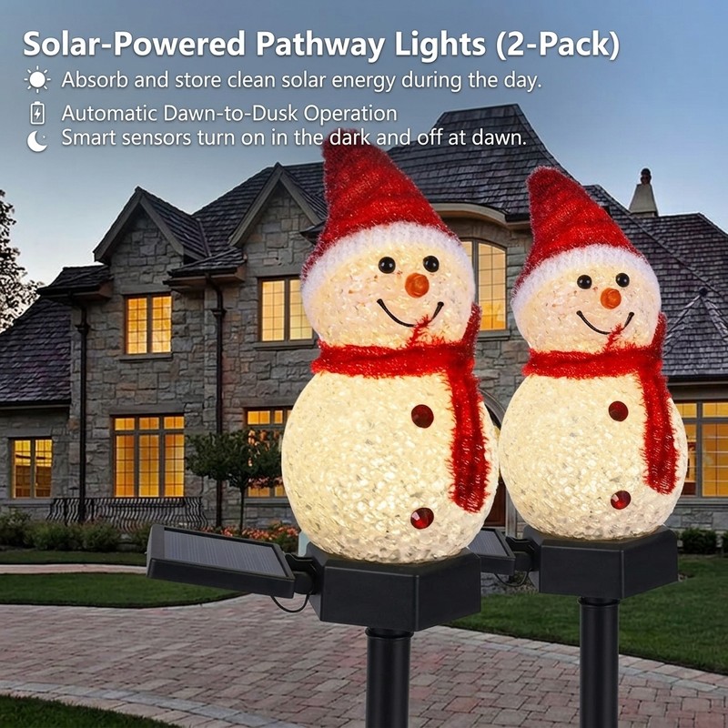 2-Pack Solar Snowman Christmas Stake Lights for Outdoor Décor –