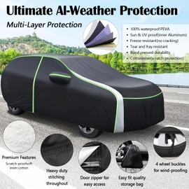 Yisowy Upgrade Multi-Layer Full Car Cover Fits for Toyota RAV4 1994-2024 Accessories Oxford Outdoor All Weather Car Covers for RAV4 SUV Waterproof UV Protection with Zipper & Reflective Safety Strips