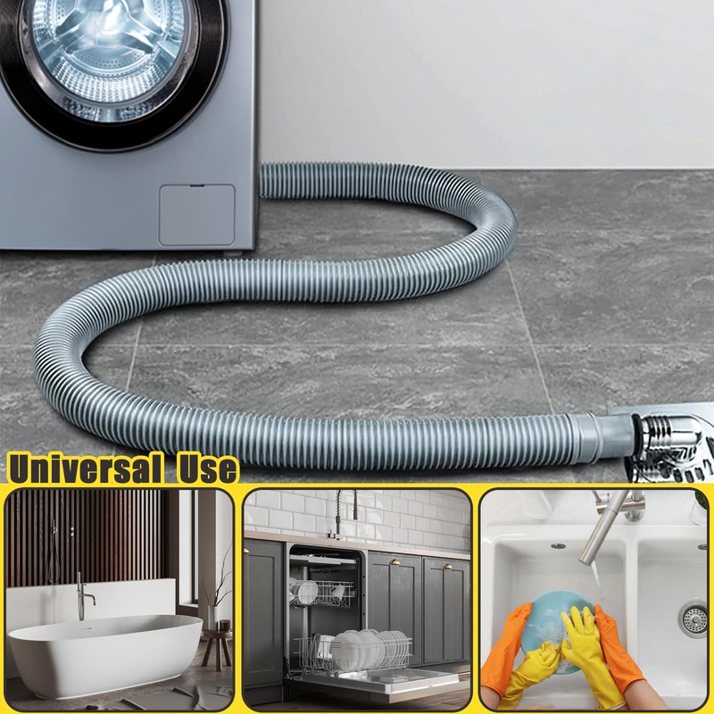 2m Universal Drain Hose Extension Kit with Connector and Clamps,