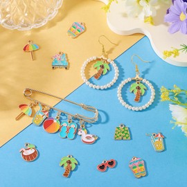 Craftdady 56pcs Beach Theme Alloy Enamel Pendants Cute Beach Metal Earring Charms Coconut Volleyball Drink Umbrella Coconut Tree Glasses Bracelet Keychain Charms for Jewelry Making 9.5-22mm
