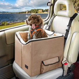Petsfit Dog Booster Car Seat, Washable Pet Car Booster Bucket Seat with Portable Carrying Case for Puppy, Cats, Small Dogs (Small, Tan)