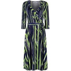 Bon Rosy Women's #MadeInUSA 3/4 Sleeve Faux Wrap Midi Dress Knee Length Summer Wedding Guest Party Bridal Baby Shower Maternity Nursing Lime S