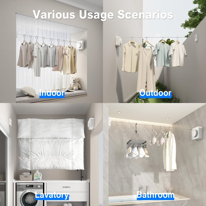 MUSTORN Non-Sagging Retractable Clothesline Indoor & Outdoor Clothes Line Heavy