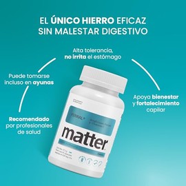 Matter Ferral, Bisglicinato Ferroso Quelado Ferrochel y Vitamina C, Suplemento de Hierro de Alta Absorción, Previene Anemia, Mejora la Energía y Vital