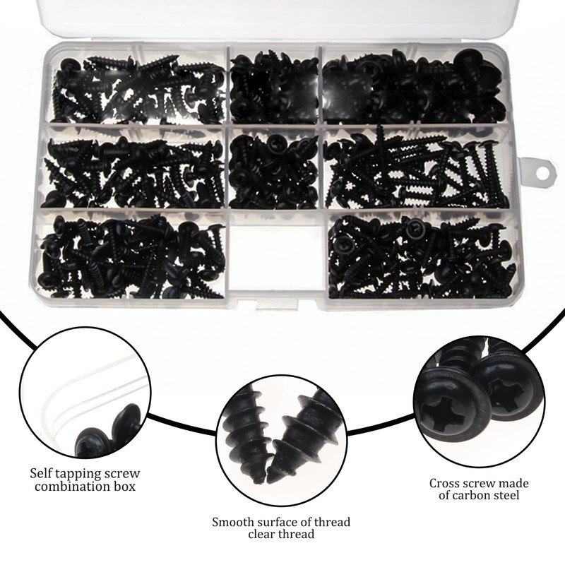 Carbon Steel Screws Self Tapping Screws Assortment 340 Pieces Self
