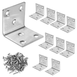 Stainless Steel Angle 40 x 40 mm, Angle Connector 90 Degree L Brackets Corner Angle with Screw for Furniture Table Chair Bookshelf Cabinets Wall Mounting Attachment (Pack of 10)