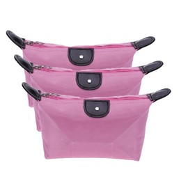 3Pcs Travel Comestic Bag, Dumpling Shape Make Up Organiser, Portable Waterproof Wash Bags, Small Cosmetic Clutch Pouch for Girls Women - Pink