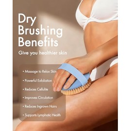 Dry Brushing Body Massage Brush - Natural Boar Bristle Exfoliating Scrubber with Massage Nodes for Lymphatic Drainage, Blood Circulation, Cellulite Improving Skin Health for Women Men Elderly(Blue)