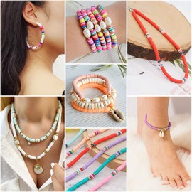 4560 Pieces Clay Beads, Caffox 12 Colours Polymer Heishi Beads, 6 mm Flat Beads, Clay Beads, Craft Set, Jewellery Making Sets for DIY Necklace, Charm Bracelet, Gift for Children Adults