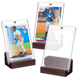 Junkin 3 Set Sport Card Display Walnut Trading Cards Displays Graded Card Display Frame 35pt Magnetic Plastic Cards for Collectors Storage Sports Case and Game