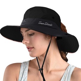 ZOORON 1 Pack Women's Ponytail Safari Sun Hat,Wide Brim UV Protection Outdoor Bucket Hat,Foldable Beach Summer Fishing Hat