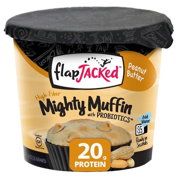 FlapJacked Mighty Muffins Mix with Probiotics Gluten-Free 55g, Peanut Butter