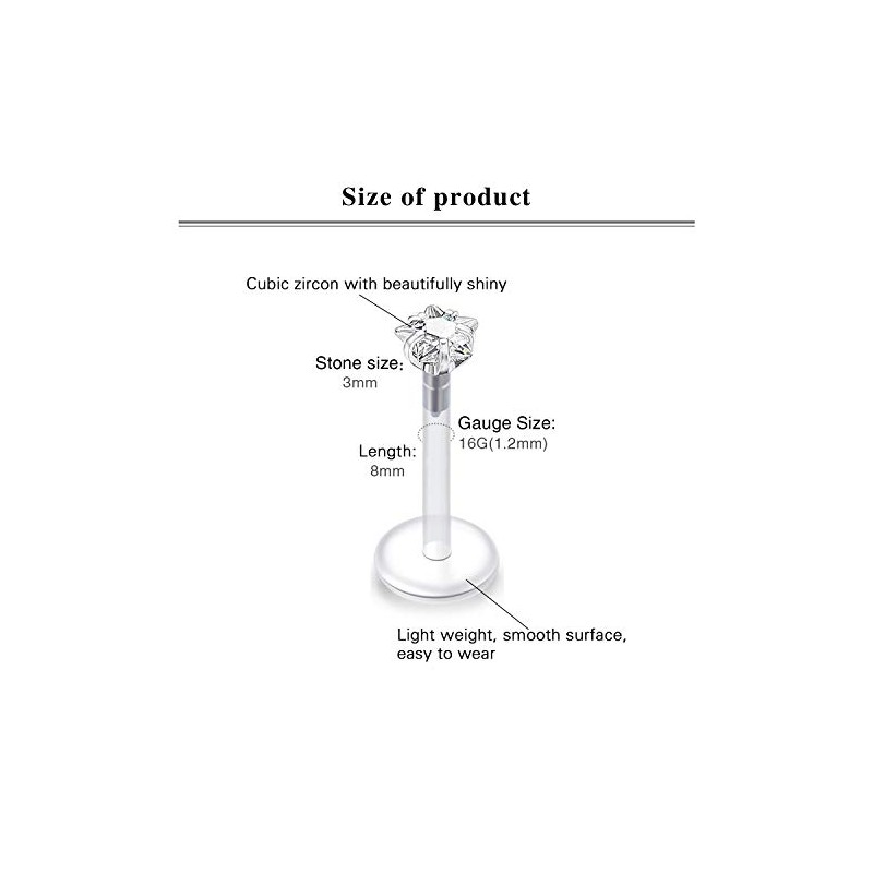 LAURITAMI Bioflex Lip Piercing Labret Stud 6 mm 8 mm