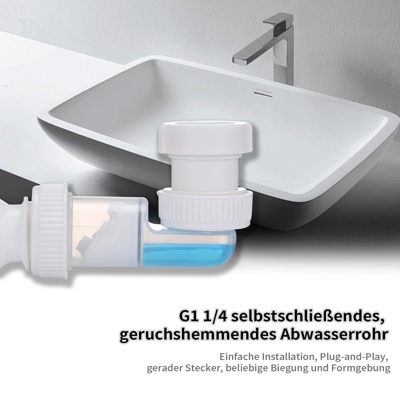 1 1/4 Inch Space-Saving Siphon - Odour-Proof Adjustable Siphon Sink