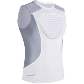 Cabasse Youth Chest Protector Heart Shield Chest Protector for Baseball, Soccer, T-Ball, Lacrosse & Goalkeeper, White/Grey (Crew Neck), XS