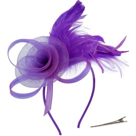 Fascinators Hats for Women Tea Party Headband Cocktail Wedding Headwear Headband for Women and Girls Purple