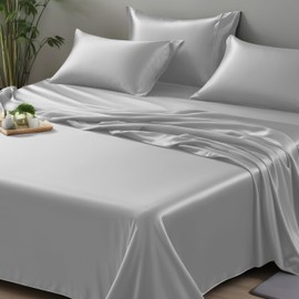 LINENWALAS Bio-Bambus-Bettlaken, weich, seidig kühl, nur Bettlaken, Einzelgröße, luxuriöses Bettlaken, perfekt für die Haut (180 x 274 cm, Silber)