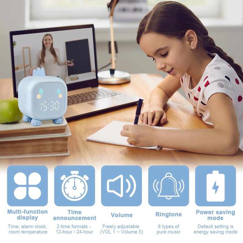 yotutun Children's Light Alarm Clock, Dinosaur Children's Alarm Clock, Digital