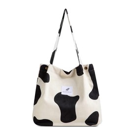 FITDON Corduroy Totes Bag, Shoulder Handbags Big Capacity Shopping Bag with Inner Pocket for Women Girls (Cow)