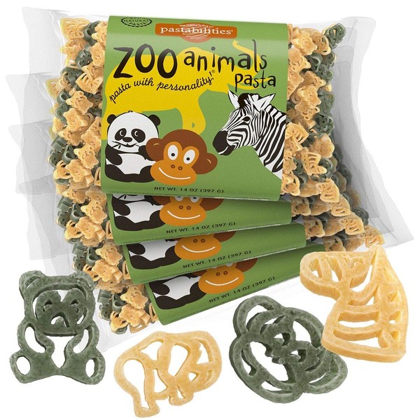 Pastabilities Zoo Animals Pasta, Fun Shaped Noodles for Kids, Non-GMO Natural Wheat Pasta 14 oz (4 Pack)