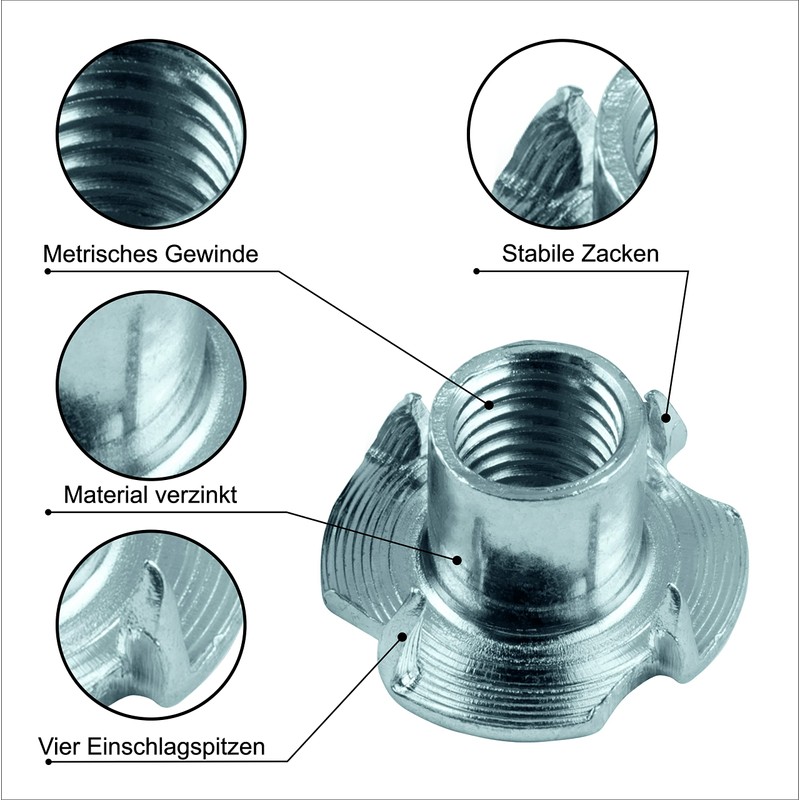 Drive-in nuts, insertion sleeves, M8 x 100 pieces with metric