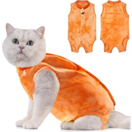Avont Cat Recovery Suit Post Surgery, Elizabethan Collar & Cone Alternative, Kitten Onesie Pet Surgical Spay Shirt for Abdominal Wounds or Skin Diseases -Tie-dye Orange(L)
