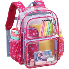 Bagseri Clear Backpack for Girls - 15 Inch Clear Bookbag for Kids Aged 3 to 8 Heavy Duty Transparent Backpack for School, Cute See Through Bag with Reflective Strip, Rose Pink Butterfly