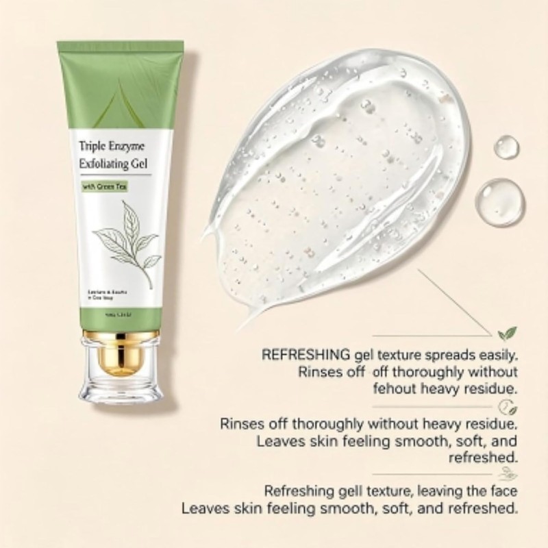 Triple Enzyme Green Tea Peeling Gel, Facial Body Exfoliator 100g