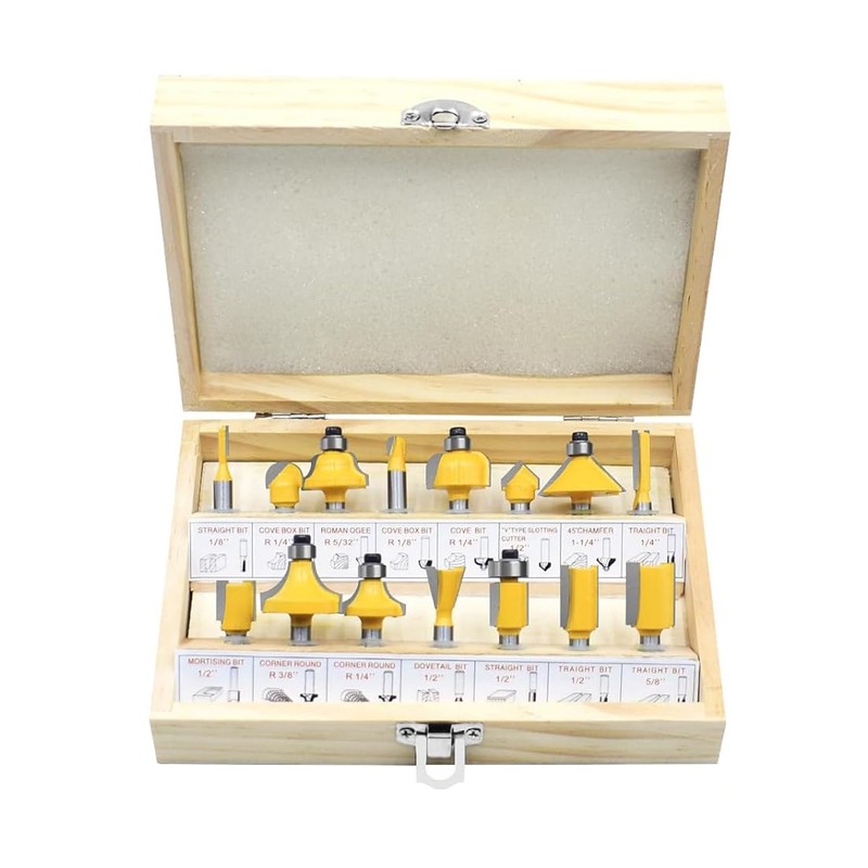 Ozmatip Router Bits Set of 15 Pieces 1/4 Inch Woodwork