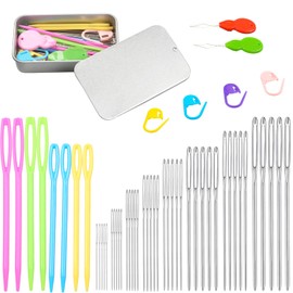 Eketirry 54 PCS Large-Eye Blunt Needles kit, 8 Sizes Stainless Steel Yarn Knitting Sewing Needles, Crafting Weaving Stringing Needles with Threaders and Stitch Markers (Sliver)