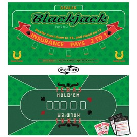 Double Sided Poker Mat 36”x72”Blackjack Table Topper, Casino Felt Cover, Texas Hold'em Cloth, Blackjack & Texas Hold'em Games Set for Playing Cards and Parties With 2 Decks of Cards and Instructions