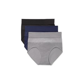 Warner's Women's Blissful Benefits Dig-Free Seamless Brief 3-Pack RS6333W, Smoked Pearl/Navy Ink/Black, XX-Large