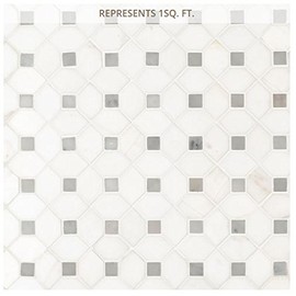 Bianco Dolomite Dotty 12.31 in. x 12.36 in. Polished Marble Mesh-Mounted Mosaic Tile