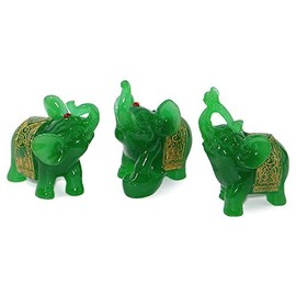usamjtable Set of 3 Cream Jade Elephant Statues Wealth Lucky Figurines Home Decor Housewarming Gift (Green)