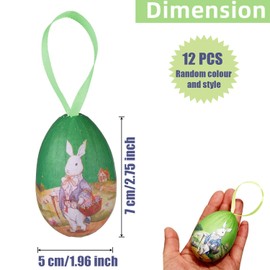 Norhogo 12pcs Colorful Paper mache Easter Eggs, Easter Tree Decorations With Ribbon, Easter Crafts for Kids DIY Home Decor, Easter Egg for 5 * 7cm random mixing of chick and rabbit
