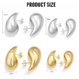 Pack of 4 Drop Gold-Plated Silver Earrings for Women, Fashion Jewellery Chunky Hoop Earring Dupes for Girls, Light Waterdrops Hollow Earrings, Teardrop Earrings, Chunky Gold Hoop Earrings