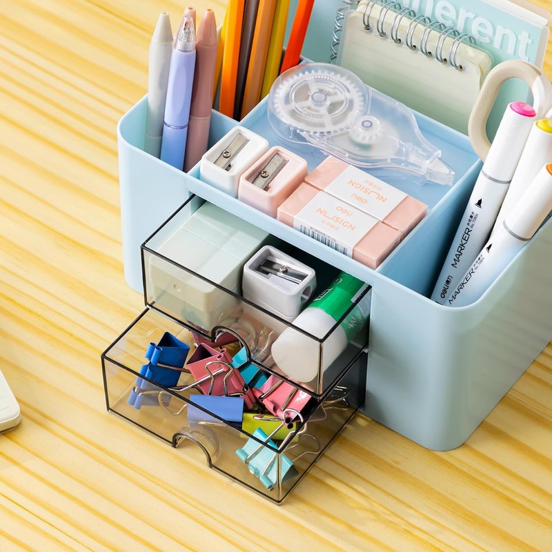 Wlevzzor Creative & Simple Desk Organiser, 7 Grids, Plastic Table