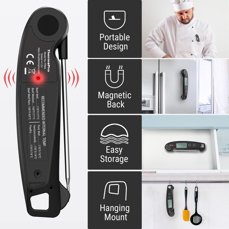 ThermoPro TP605 Instant Read Meat Thermometer Digital for Cooking, Waterproof