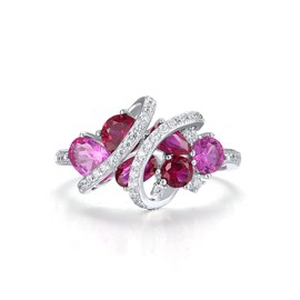 Santuzza 925 Sterling Silver Oval Gemstone Wrap Cluster Ring Created Ruby Cubic Zirconia Ring for Women (9)