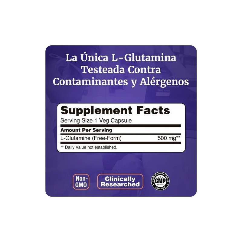 L-Glutamina 500mg L-Glutamine Amino Acid Supplement, 120 Vegan Caps