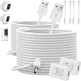 OOGUDE 30FT Charge Cords with Quick 2A Power Adapter for Ring Camera Battery Indoor Outdoor Charging Cable for Ring Stick Up Cam Battery Spotlight Cam Pro Power Electronic Cable(White,2 Pack)